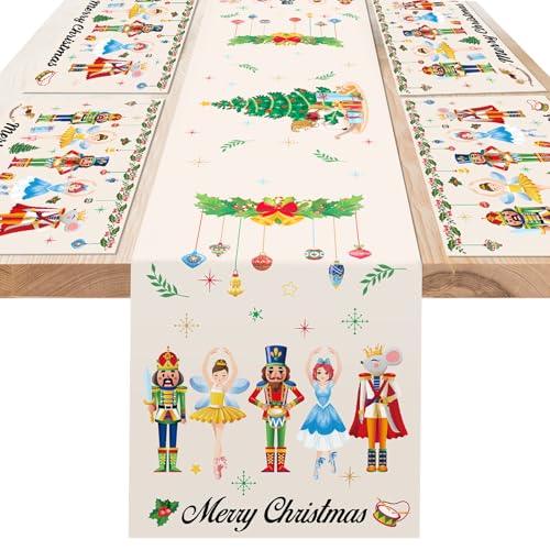 DPKOW Nussknacker Weihnachtstischläufer Platzset, Weihnachtsdeko Tisch Nussknacker Tischläufer Weihnachten Tischset Platzdeckchen, Christmas Table Runner Nussknacker Tischdeko Weihnachten Abwaschbar von DPKOW