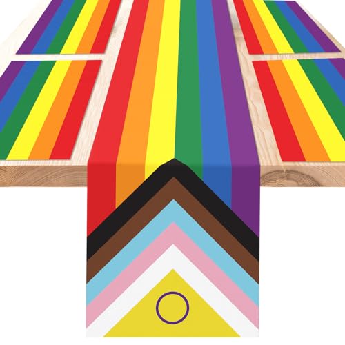 DPKOW Pride Flagge Tischläufer Tischsets Regenbogen Deko, 5 Stück Tischläufer Tischsets aus Polyester, Pride Flag Tischdeko Regenbogen Tischdecken LGBTQ Flagge Dekorationen von DPKOW