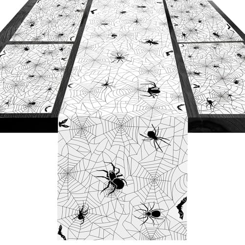 DPKOW Spinnennetz Halloween Deko - Tischläufer, Tischsets, Tischdeko, Tischdecke Schwarz - Polyester, Waschbar von DPKOW