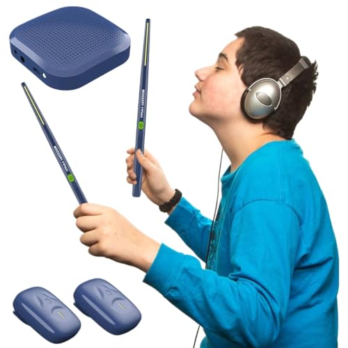 DPLBAZHC Elektronische Lufttrommel -Set mit Drumsticks und Pedalen Virtual Practice Kit Kompatibel mit Anfänger Kinder Erwachsene kompatibel mit den meisten Geräten(Dark Blue Enjoy Mone) von DPLBAZHC