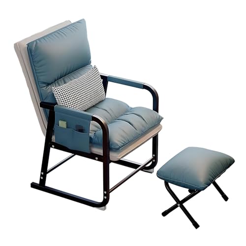 DPLWJPP Lesesessel Bequem mit Hocker Rückenlehne,Fabric Lazy Stuhl mit Osmanischer 5-Stufig Einstellbar Mit Seitlichen Ablagefächern für Wohnzimmer Schlafzimmer Büro,Blue von DPLWJPP