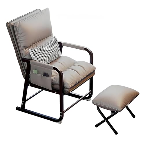 DPLWJPP Lesesessel Bequem mit Hocker Rückenlehne,Fabric Lazy Stuhl mit Osmanischer 5-Stufig Einstellbar Mit Seitlichen Ablagefächern für Wohnzimmer Schlafzimmer Büro,Grey von DPLWJPP