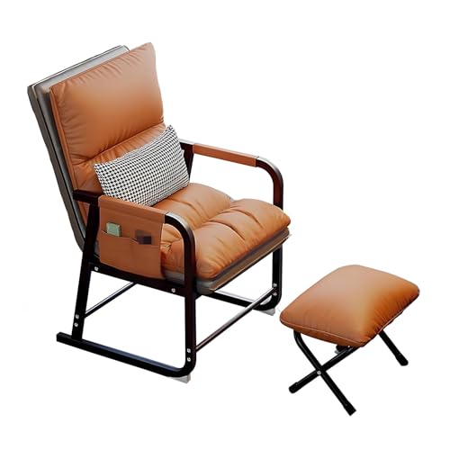 DPLWJPP Lesesessel Bequem mit Hocker Rückenlehne,Fabric Lazy Stuhl mit Osmanischer 5-Stufig Einstellbar Mit Seitlichen Ablagefächern für Wohnzimmer Schlafzimmer Büro,Orange von DPLWJPP