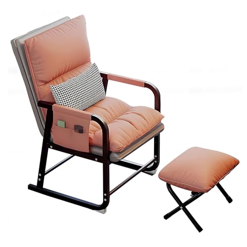 DPLWJPP Lesesessel Bequem mit Hocker Rückenlehne,Fabric Lazy Stuhl mit Osmanischer 5-Stufig Einstellbar Mit Seitlichen Ablagefächern für Wohnzimmer Schlafzimmer Büro,Pink von DPLWJPP