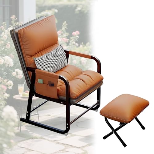 DPLWJPP Lesesessel Wohnzimmer Relaxstuhl mit Gepolsterter,Gepolsterter Schreibtischstuhl Loungesessel für den Innenbereich Liegestuhl mit Armlehnen 5 Gang Rückenlehne,Orange von DPLWJPP