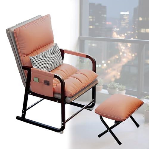 DPLWJPP Relaxsessel mit Fußhocker,Wohnstuhl mit Kopfstütze Seitentasche Sofasessel mit Metallrahmen Loungesessel mit Kopfkissen Rutschfester Füße für Schlafzimmer,Wohnzimmer,Pink von DPLWJPP