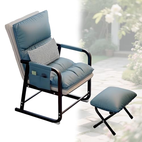 DPLWJPP Wohnzimmer Sessel Bürostuhl mit Liegefunktion,Fabric Lazy Stuhl mit Osmanischer Freizeitsessel mit Fußhocker und Stahlrahmen Bequemer Akzentstuhl für Kleine Räume,Blue von DPLWJPP