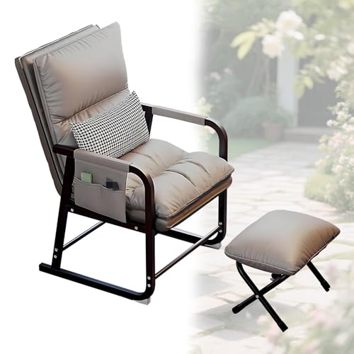 DPLWJPP Wohnzimmer Sessel Bürostuhl mit Liegefunktion,Fabric Lazy Stuhl mit Osmanischer Freizeitsessel mit Fußhocker und Stahlrahmen Bequemer Akzentstuhl für Kleine Räume,Grey von DPLWJPP