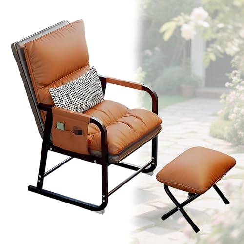 DPLWJPP Wohnzimmer Sessel Bürostuhl mit Liegefunktion,Fabric Lazy Stuhl mit Osmanischer Freizeitsessel mit Fußhocker und Stahlrahmen Bequemer Akzentstuhl für Kleine Räume,Orange von DPLWJPP