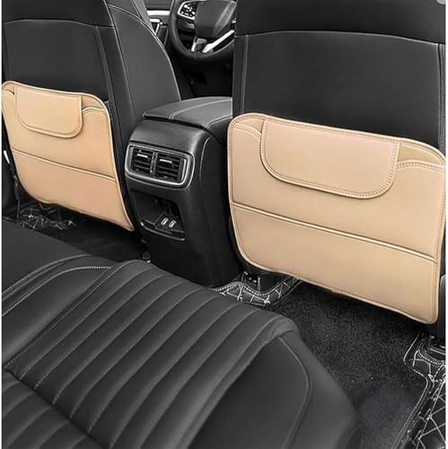 DPONHJ 2 Stück Auto Rücksitz Anti Kick Pad für FIAT Linea 2015-2023, Autositz Rückenlehne Schutz, Leder Autositz Rückenlehnenschutz Kick Matte, Wasserdicht Kratzfest Zubehör,A-BEIGE von DPONHJ