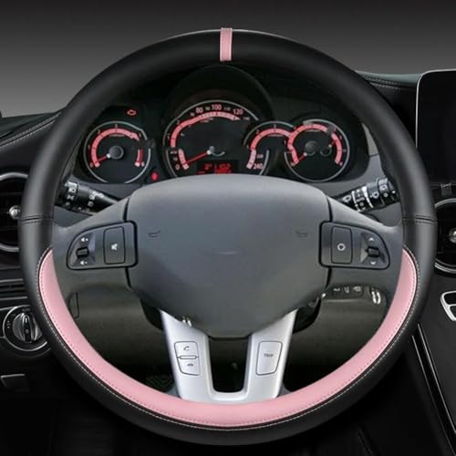 Leder Auto Lenkradbezug für Citroen DS3 DS4 DS5 DS5 DS 5LS DS6 DS7 DS9, Auto Lenkrad Abdeckung, rutschfeste Atmungsaktive Auto Lenkradhüllen Lenkradabdeckung,A PINK-O-Style von DPONHJ