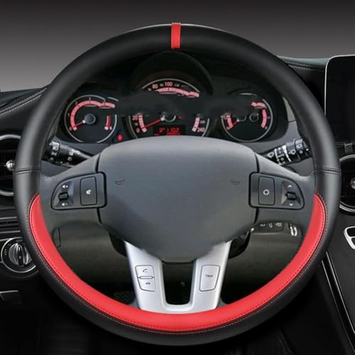 Leder Auto Lenkradbezug für Citroen DS3 DS4 DS5 DS5 DS 5LS DS6 DS7 DS9, Auto Lenkrad Abdeckung, rutschfeste Atmungsaktive Auto Lenkradhüllen Lenkradabdeckung,A RED-O-Style von DPONHJ