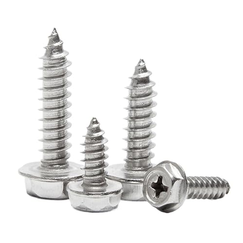 304 Edelstahlschrauben, selbstschneidende Schrauben, 10 Stück/Los M3 M4 M5 M6, Sechskantkopf, Flansch, selbstschneidende Schrauben mit Unterlegscheibe, 304 Edelstahlkreuz(M5 40mm x10pcs) von DPSQQ