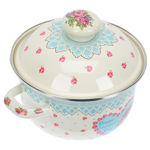 Auflaufform, Retro-Blumen-Emaille-Eintopf, niedriger Suppentopf mit Antihaftbeschichtung und Keramikbeschichtung und Deckel, Quart-Suppentöpfe, Suppenauflauf, Pasta-Milch-Soßentopf for die Küche zu Ha von DPSQQ