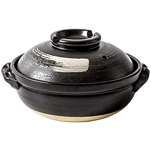 Auflaufform, runde Auflaufform, hitzebeständige Keramikkasserolle mit Deckel, Suppentopf, ölfreier Topf, Hot Pot mit Bürstenlinie, Slow Stev (2800 ml)(2800ml) von DPSQQ
