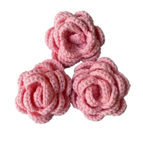 DPSQQ Häkelblumen, gestrickte Blumen, 1 Stück, handgestrickt, gehäkelter Rosenblütenkopf, künstliche Blume, Heimdekoration, schöne gewebte Rosenblume, gestrickte Blumen (rot)(Pink) von DPSQQ