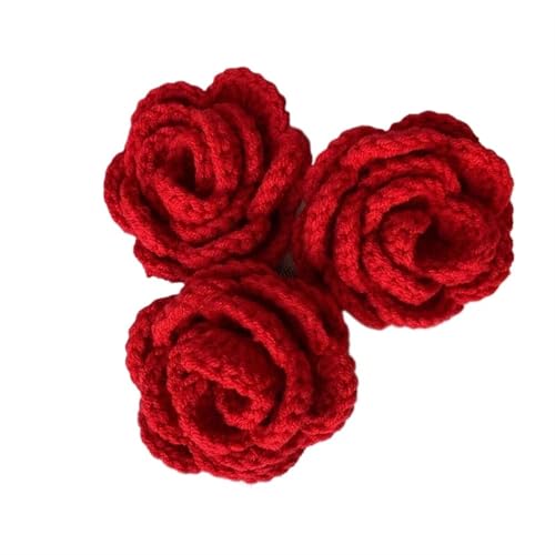 DPSQQ Häkelblumen, gestrickte Blumen, 1 Stück, handgestrickt, gehäkelter Rosenblütenkopf, künstliche Blume, Heimdekoration, schöne gewebte Rosenblume, gestrickte Blumen (rot)(Red) von DPSQQ