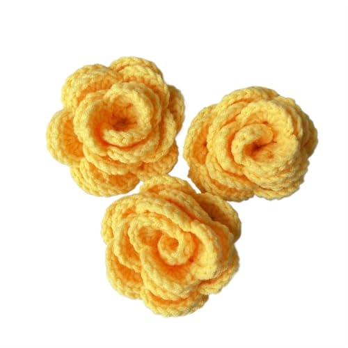 DPSQQ Häkelblumen, gestrickte Blumen, 1 Stück, handgestrickt, gehäkelter Rosenblütenkopf, künstliche Blume, Heimdekoration, schöne gewebte Rosenblume, gestrickte Blumen (rot)(Yellow) von DPSQQ