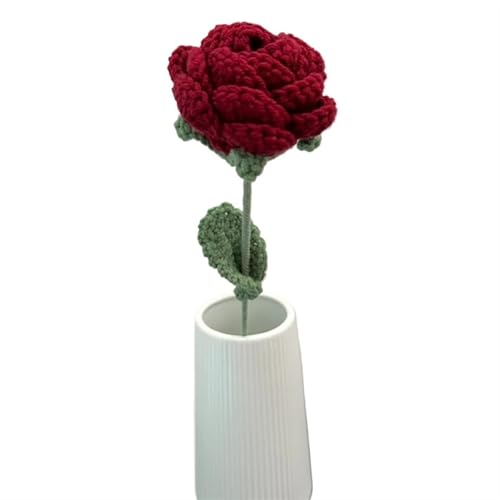 DPSQQ Häkelblumen, gestrickte Blumen, 2 Stück rote Rosen, künstliche Blumen, Wolle, Häkelblumen, DIY Handgestrickte Kunstblumen, Hochzeitsstrauß, gestrickte Blumen von DPSQQ