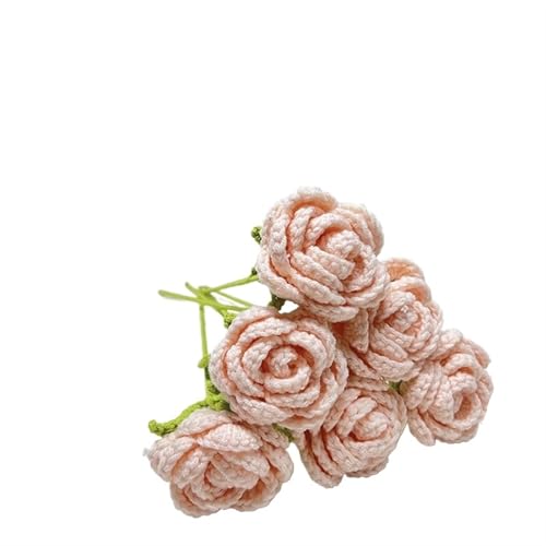 DPSQQ Häkelblumen, gestrickte Blumen, handgefertigte gestrickte Rosen-Kunstblumen, geflochtene Kunstblumen, Häkelstrauß, Dekoration, Tischdekoration, gestrickte Blumen (6 Stück rot)(6pcs Light Color) von DPSQQ