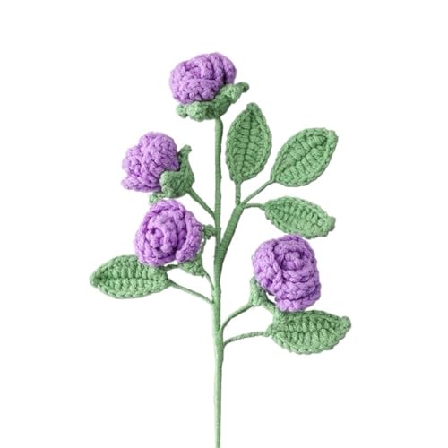 DPSQQ Häkelblumen, gestrickte Blumen, kreative handgefertigte Baumwolle, Häkel- und Strickblumen, DIY-Blumenimitat, Heimdekoration, einfarbig, mehrköpfiger Rosenstrauß, gestrickte Blumen (01)(4) von DPSQQ