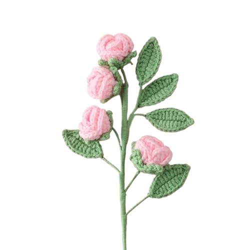 DPSQQ Häkelblumen, gestrickte Blumen, kreative handgefertigte Baumwolle, Häkel- und Strickblumen, DIY-Blumenimitat, Heimdekoration, einfarbig, mehrköpfiger Rosenstrauß, gestrickte Blumen (01)(7) von DPSQQ
