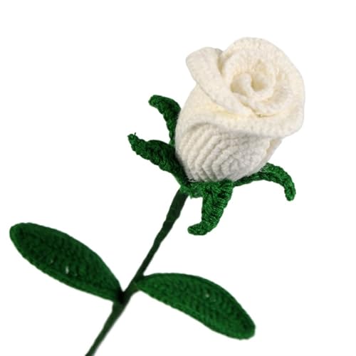 DPSQQ Häkelblumen, gestrickte Blumen, simulierte handgefertigte Rosen-Kunstblumen, Wolle, Strickrosen, Häkel-Heimstrauß-Dekorationen, gestrickte Blumen (09)(White) von DPSQQ