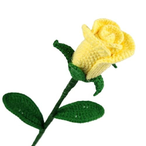 DPSQQ Häkelblumen, gestrickte Blumen, simulierte handgefertigte Rosen-Kunstblumen, Wolle, Strickrosen, Häkel-Heimstrauß-Dekorationen, gestrickte Blumen (09)(Yellow) von DPSQQ