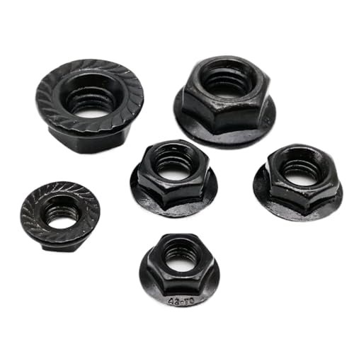 Flanschmuttern aus Edelstahl, 2/10 Stück M3 M4 M5 M6 M8 M10 M12 Schwarz A2-70 304 Edelstahl Sechskantkopf Gezähnte Spinlock-Flanschmutter Kontermutter DIN6923(M10 2pcs) von DPSQQ