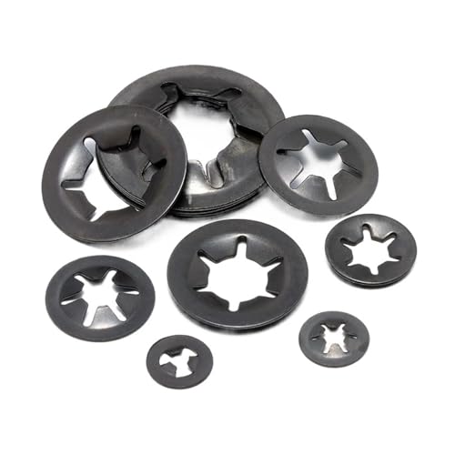 Sicherungsscheiben aus Edelstahl, Sternsicherungsscheiben, Ösen aus Edelstahl, Gummiringe, Satz Sprengringe, Kupferscheiben, 10 x 14 x 1 mm (Farbe: Noir, Größe: M5, 50 Stück)(M6 50pcs) von DPSQQ