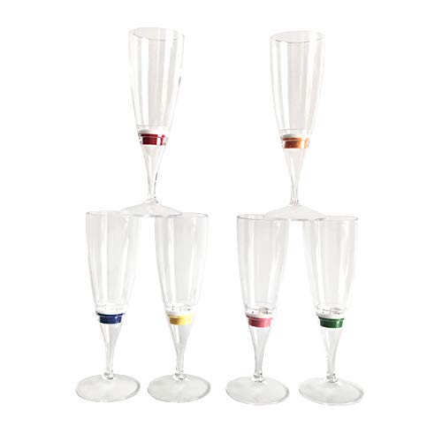 DPWELL LED-Champagnerflöten, LEDs aktiviert durch Flüssigkeit, 6 Stück, 187.5 ml, Kunststoff, Edelstahl, Champagnerflöten, Zuhause, Cocktailparty, Kaltgetränke von DPWELL