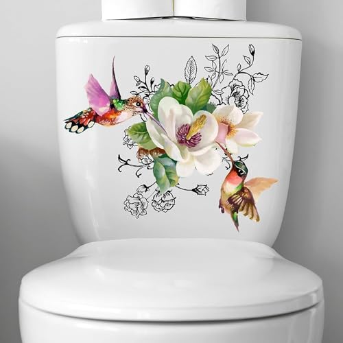 WC-Sitz-Aufkleber mit Vögeln und Blumen, Schmetterling, selbstklebend, für Badezimmer, Wandaufkleber, WC-Sitz-Aufkleber, abnehmbar, wasserdicht, WC-Aufkleber für Badezimmer-Spülkasten, Dekoration, von DPWOUM