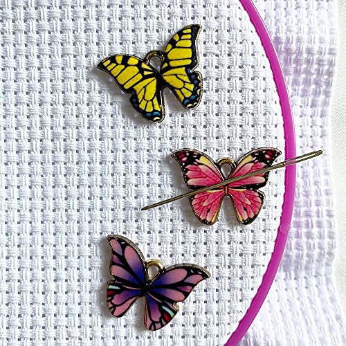 DPXWCCH Schmetterling Nadelwächter zum Kreuzstich, 3er-Set Emaille Needle Nanny, Magnetisch Pin-Halter zum Stickerei Handarbeit von DPXWCCH