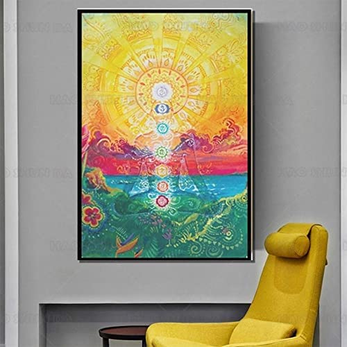 DPZAFL Deko Wohnzimmer Leinwand Poster und Kunstdrucke Wand Bilder Für Wohnzimmer Moderne Wohnkultur 7 Chakren Bilder Schlafzimmer Leinwand Gemälde 50x70cm x1 Rahmenlos von DPZAFL