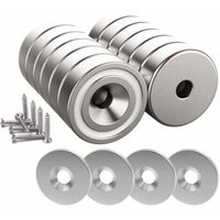 12 Stück Neodym-Magnete, 10 kg Kraft, 20 x 7 mm, mit Loch und Kapsel, Senkkopf-Topfmagnet mit Schrauben und 12 Stahlpads (glänzendes Silber) von DPZO