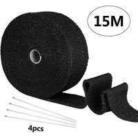 15 m schwarzes Auspuff-Thermoband, Motorrad-Isolierband mit 4 selbstsichernden Edelstahlklammern 15 m schwarzes Auspuff-Thermoband, Motorrad-Isolierband mit 4 selbstsichernden Edelstahlklammern von DPZO