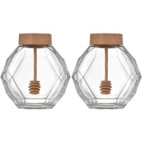 2 Stück sechseckige Honiggläser aus Glas, Vorratsbehälter mit transparentem Schöpflöffel (380 ml) von DPZO