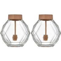 2 Stück sechseckige Honiggläser aus Glas, Vorratsbehälter mit transparentem Schöpflöffel (380 ml) von DPZO