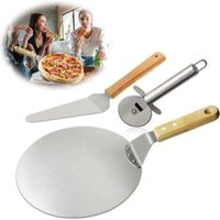 3-teiliger Pizzaschneider, Pizzaschaufel, Kuchenschaufel aus Edelstahl mit Holzgriff, ideal für Kuchen, Pizza oder Torte, --INHHUB von DPZO