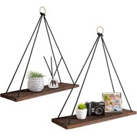 Boho-Wandregal, 2er-Set schwebende Regale aus Holz mit Seil, rustikales Dekor für Schlafzimmer und Badezimmer Boho-Wandregal, 2er-Set schwebende Regale aus Holz mit Seil, rustikales Dekor für Schlafzimmer und Badezimmer von DPZO