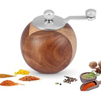 Manuelle Pfeffermühle, Holzsalzmühle, runde Gewürzmühle, braune Gewürzmühle mit Edelstahlrotor für Küche, Kochen - INHHUB von DPZO