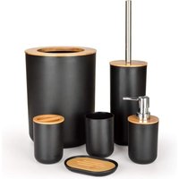 [NEUWERTIG] 6-teiliges Badezimmer-Zubehörset aus Bambus, Badezimmer-Zubehörset, Lotionflaschen, Zahnbürstenhalter, Zahnbecher, Seifenschale, von DPZO