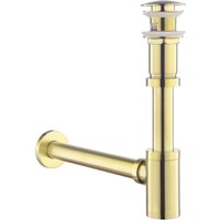 [NEUWERTIG] Kit – Siphon mit Ablaufgarnitur und Überlauf für Spülbecken in gebürstetem Gold, universeller Geruchsverschluss im Messingdesign, 1 1/4 von DPZO