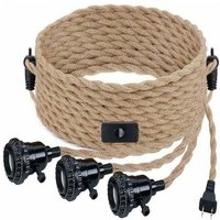 [NEUWERTIG] Pendelleuchte mit Schalter und Stecker Industrieller Vintage Kronleuchter 3 Lichter E27 DIY Hanfseil Pendellampe Retro Stil von DPZO