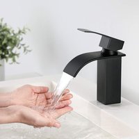[NEUWERTIG] Wasserfall-Waschtischarmatur, schwarzer Wasserfall-Mischbatterie, Einloch-Badezimmerarmatur aus Messing zur Deckmontage, von DPZO