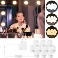Spiegelleuchte, 10 Hollywood-Glühbirnen, dimmbares LED-Licht-Set, Badezimmer-Kosmetikspiegellampe, 3 Farben, 10 Helligkeitsstufen, mit Adapter von DPZO