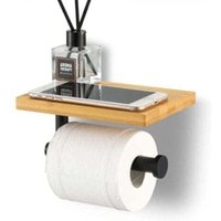 Toilettenpapierhalter mit Bambusregal Badezimmerrollenhalter SUS304 Edelstahl Wandhalterung Mattschwarz, Version ohne Bohren von DPZO