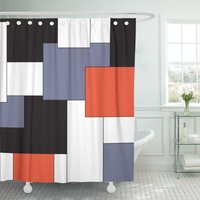 Wasserdichter Duschvorhang, gewellter Stoff, vertikale Streifen, Rot, Schwarz, Weiß, 183 x 183 cm von DPZO