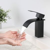 Wasserfall-Waschtischarmatur, schwarzer Wasserfall-Mischbatterie, Einloch-Badezimmerarmatur aus Messing, Keramikkartusche, elegantes Design Wasserfall-Waschtischarmatur, schwarzer Wasserfall-Mischbatterie, Einloch-Badezimmerarmatur aus Messing, Keramikkartusche, elegantes Design von DPZO