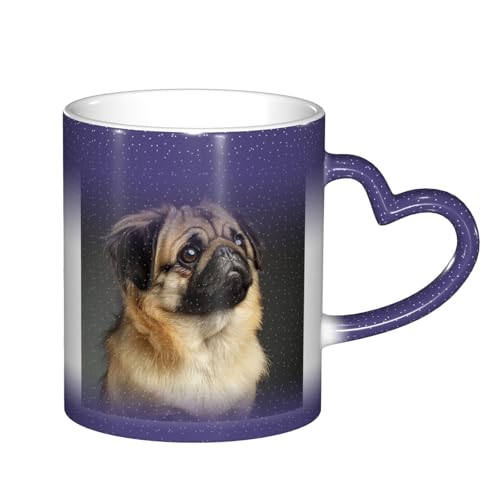 DPgUfPV Farbwechselnde Kaffeetassen mit niedlichem Mops-Aufdruck, magische Keramiktasse, wärmewechselnde Tasse, 325 ml, Blau von DPgUfPV